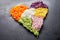 Heart-shaped pile of grated vegetables