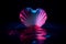 Heart shaped pink glowing seashell on water. Generate ai