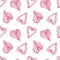 Heart-shaped pink meringue background. Watercolor romantic pattern for lovers. Hand-drawn seamless pattern