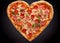 Heart shaped pizza on dark background, fast food restaurant background
