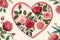 Heart shaped rose bouquet, romantic heart vignette made of vintage flowers and leaves of roses in gentle retro style watercolor pa