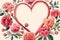 Heart shaped rose bouquet, romantic heart vignette made of vintage flowers and leaves of roses in gentle retro style watercolor pa