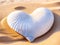 A heart-shaped seashell on a sandy beach. Generative AI