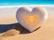 A heart-shaped seashell on a sandy beach. Generative AI