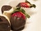 Heart shaped strawberry dipped in chocolate