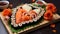 Heart-shaped sushi close-up. Generative AI