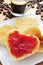 Heart-shaped toasts with jam