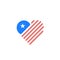 Heart shaped USA flag with stripes, star and red, blue colors. Vector illustration design works well as an icon, logo, label, tag