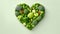 Heart shaped vegetables, greens, healthy nutritious food