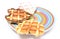 Heart shaped waffles lying on colorful plate. White background