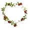 A heart shaped wreath of stems lingonberries with berries.