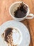 Heart shapes on the coffee grounds in the Turkish coffee cup