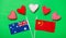 Heart shapes and flags of Australia and China