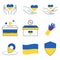Heart shapes raised hands in Ukrainian national colors blue yellow. Donate to help Ukraine. Donation and supporting concept.