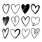 Heart shapes sketched vector icons