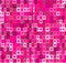 Heart shapes and squares seamless geometrical pattern. Pink abstract background.