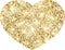 Heart shiny gold glitter shape design element. Golden color dust texture form for holiday decoration, flyer, poster