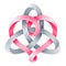 Heart sign intertwine with triquetra knot made of pink and silver mobius stripes. Symbol of harmonic eternal love