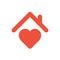 Heart sign with roof, house with heart red icon, love home symbol