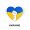 Heart silhouette in Ukrainian national flag colors and fist symbol. Support Ukraine in war. Stop military invasion. Save human and