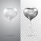 Heart silver balloons set on transparent background. Helium glossy balloon. Realistic foil baloon for party, Christmas, Birthday,