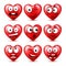 Heart Smiley Emoji Vector Set For Valentines Day. Funny Red Face With Expressions And Emotions. Love Symbol.