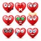 Heart Smiley Emoji Vector Set For Valentines Day. Funny Red Face With Expressions And Emotions. Love Symbol.