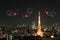 Heart sparkle Fireworks celebrating over Tokyo cityscape at nigh