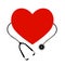 Heart with a stethoscope. Vector icon on white background