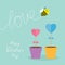 Heart stick flower in the pot and bee with dash