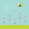 Heart stick flower set and flying bee. Green grass. Dash line word Love. Flat design.