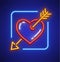 Heart stricken by gold arrow neon icon