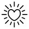 Heart sun line icon. Shining heart vector illustration isolated on white. Heart with rays melody outline style design