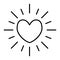 Heart sun thin line icon. Shining heart vector illustration isolated on white. Heart with rays melody outline style