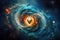 heart, surrounded by swirling galaxies and nebulae, symbolizing love that lasts forever