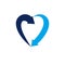 Heart symbol created with two arrows, conceptual vector logo iso