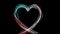 The heart symbol is drawn with colored bright lines, a symbol of love and romance, movement and animation of colored particles,