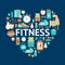 Heart symbol with fitness flat icons