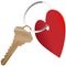 Heart symbol and house key on a shiny keyring