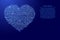 Heart is a symbol of love for Valentine`s Day from blue pattern latin alphabet scattered letters and glowing space stars grid.