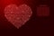 Heart is a symbol of love for Valentine`s Day from red pattern latin alphabet scattered letters and glowing space stars grid.