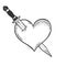 Heart symbol pierced with knife sketch engraving