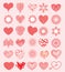 Heart Symbol Vector Red Shapes Collection Of Various Flat Icons Isolated On Light Background. Valentines Day Assorted