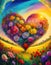 Heart symbol wreath made of colorful flowers blooming on a summer meadow at sunrise. Love concept romantic painting for Valentines