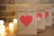 Heart Tag Paper Bag. Valentine Day Favor Bags. Red Heart Mock Up. Valentines Day Concept. Valentine Identity Branding Mockup.
