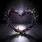 Heart of thorns with thorns on a dark background. Heart as a symbol of affection and