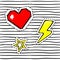 Heart, thunderbolt, star. Retro sticker patch set.