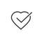 Heart tick icon vector illustration, line outline art healthy heart with checkmark symbol, idea of confirmed or approved