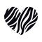 Heart with tiger print texture. Abstract design element with wild animal tiger or zebra stripes skin pattern. Vector