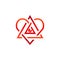 Heart triangle eye logo shape geometric symbol icon, triangle and heart sign with red illuminati eye logo symbol icon